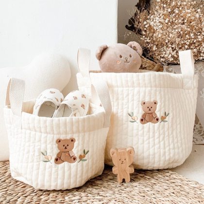 Cute Bear Embroidery Diaper Bag Caddy Nappy Cart Storage